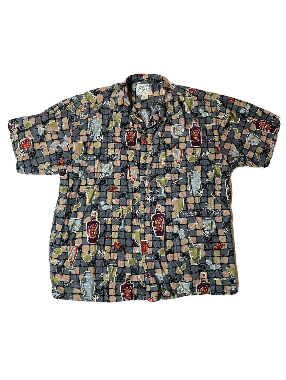 Hawaiian Shirt Size XL It's 5 O'Clock Somewhere Cocktails Drinks Big Dogs Mens